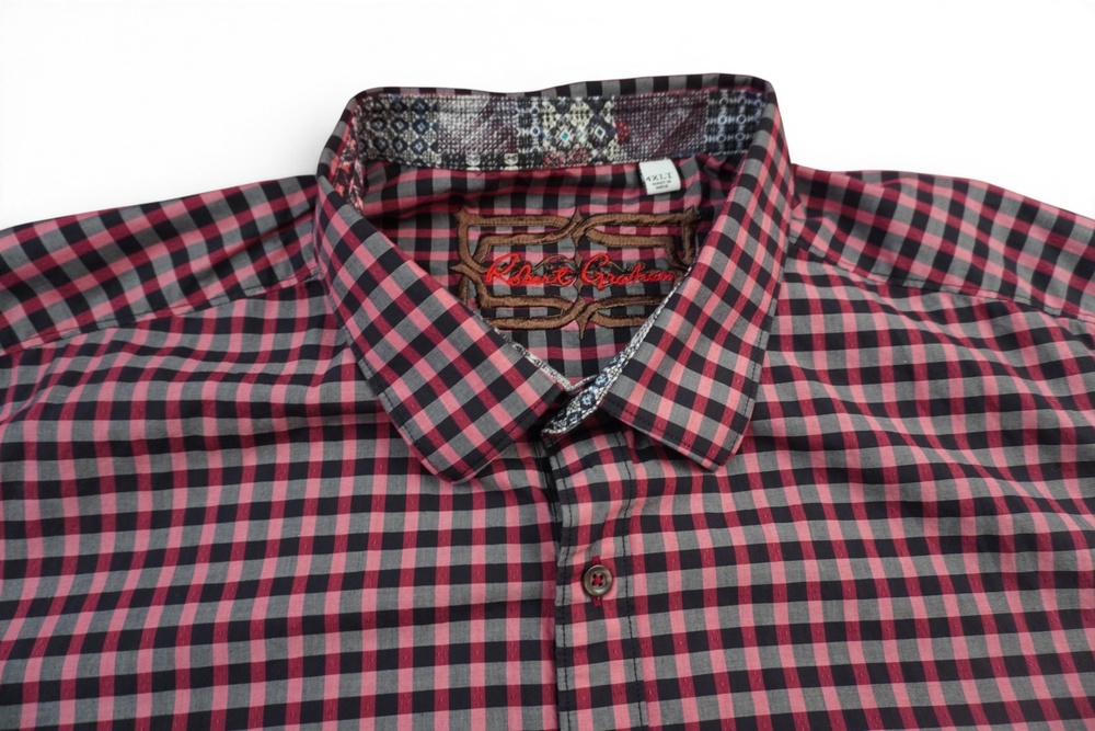 Robert Graham Shirt Mens 4XLT Pink Check Embroidered Long Sleeve Trim Big & Tall